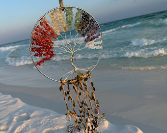 7 Chakra Gemstone Tree of Life Suncatcher - Handcrafted Crystal Decor