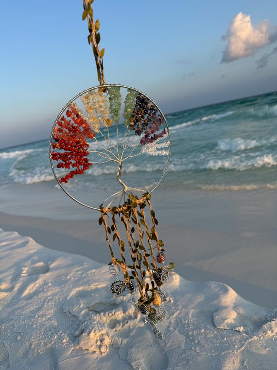 7 Chakra Gemstone Tree of Life Suncatcher - Handcrafted Crystal Decor