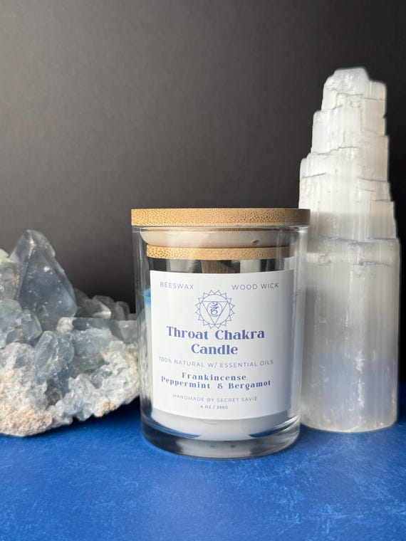 Throat Chakra Beeswax Candle – Vishuddha Voice (4 oz, Reiki-Infused)