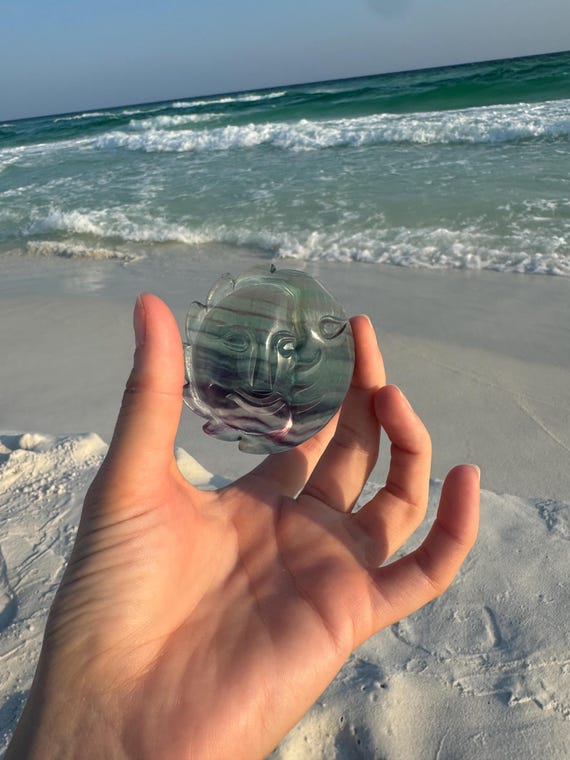 Sun and Moon Carved Fluorite Pendant: Celestial Jewelry