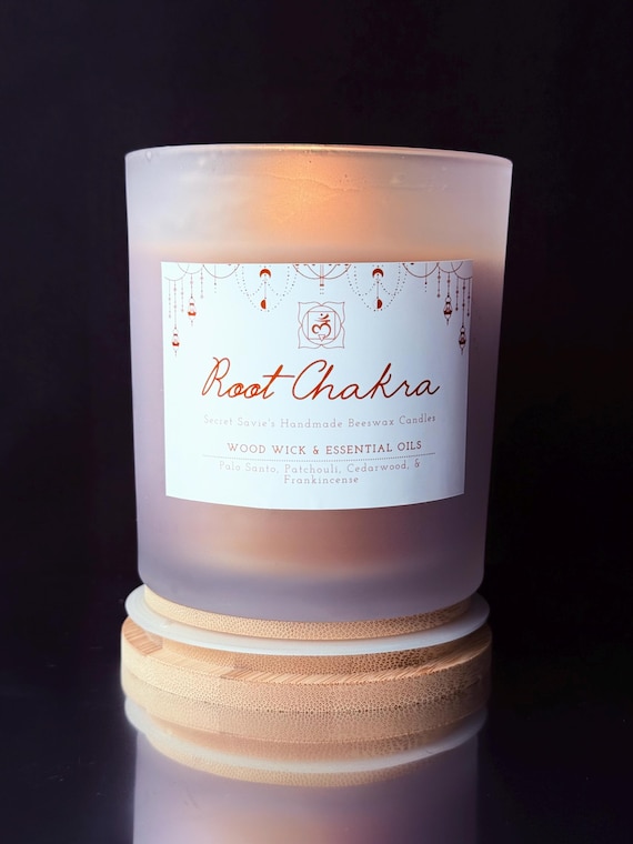 Root Chakra Beeswax Wood Wick Candle | Essential Oils | Reiki Infused | 9 oz