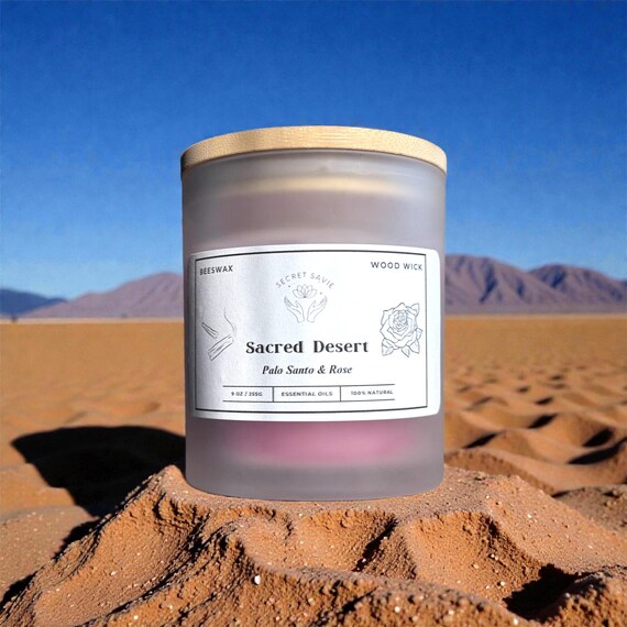 Sacred DesertPalo Santo Rose Candle: Hand-Poured Beeswax Wood Wick - 9 oz