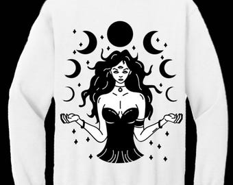 Customizable Unisex Crewneck Third Eye Moon Goddess Sweatshirt | Gift | Holiday Gift | Stocking Stuffer