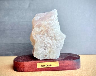 Rose Quartz Crystal on Wooden Stand: Healing Love Energy, Zodiac Gem