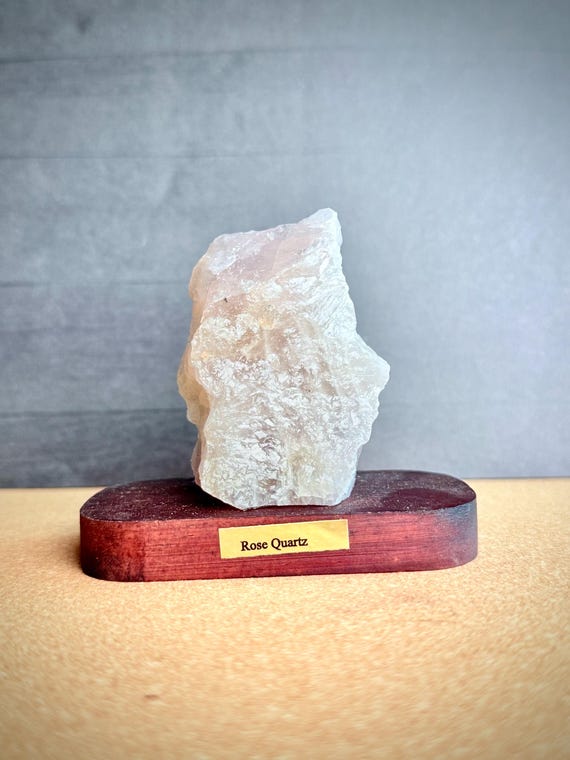 Rose Quartz Crystal on Wooden Stand: Healing Love Energy, Zodiac Gem