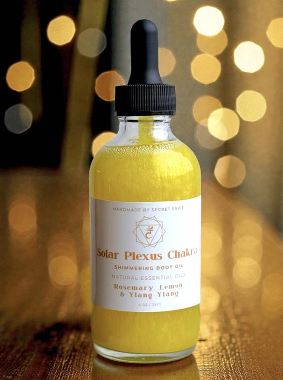 Solar Plexus Chakra Shimmering Body Oil – Confidence & Empowerment Glow (4 oz / 120 ml)