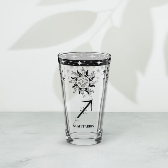 Sagittarius Zodiac Pint Glass with Celestial Sun and Moon Design