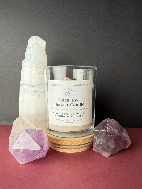 Third Eye Chakra Beeswax Candle – Ajna Awakening (4 oz, Reiki-Infused)