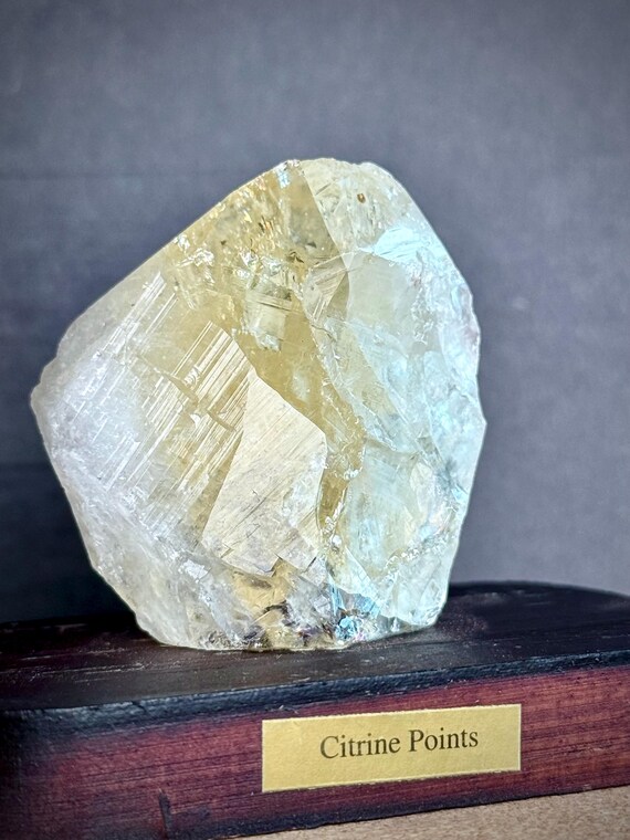 Citrine Point Crystal on Wooden Base: Healing Stone, Prosperity Gem