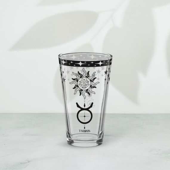 Taurus Zodiac Pint Glass with Celestial Sun and Moon Design