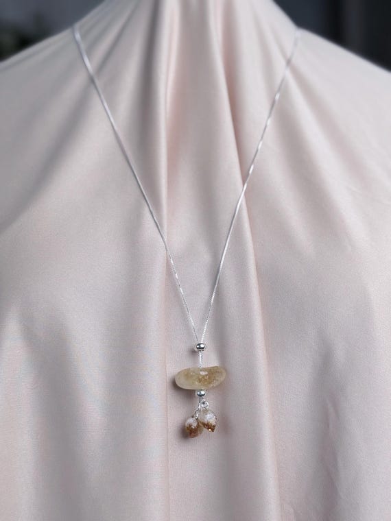 Adjustable Raw Citrine Necklace • Triple Citrine Abundance Pendant • Solar Plexus Manifestation Jewelry