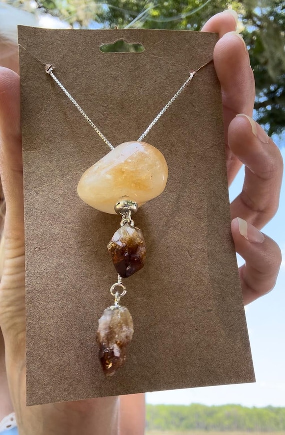 Citrine Gemstone Necklace: Adjustable Sterling Silver Chain