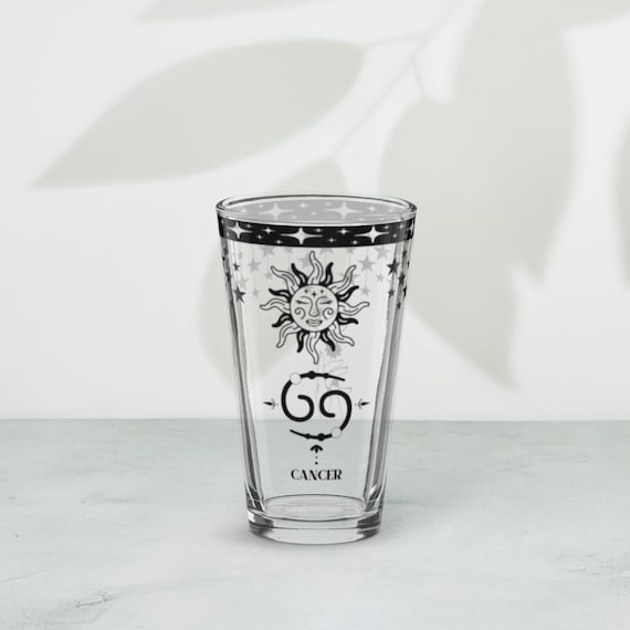 Cancer Zodiac Pint Glass with Celestial Sun and Moon Design