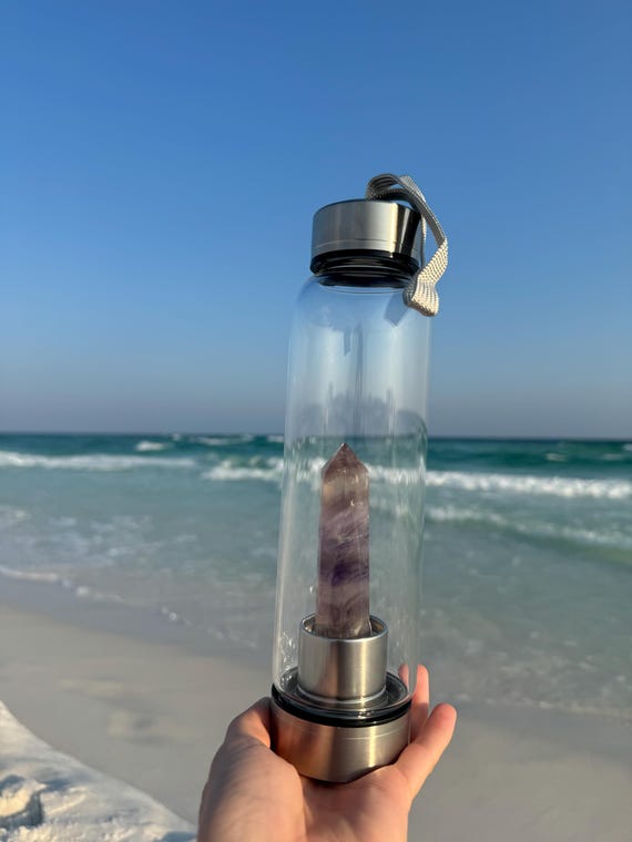 Fluorite Obelisk Water Bottle with Protective Cover