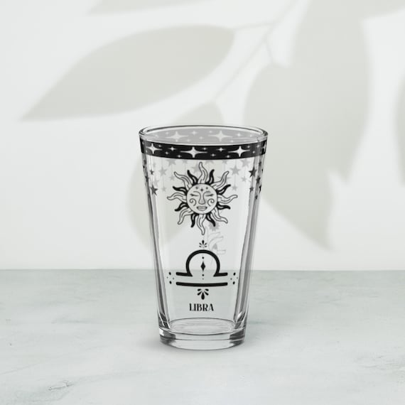 Libra Zodiac Pint Glass with Celestial Sun and Moon Design