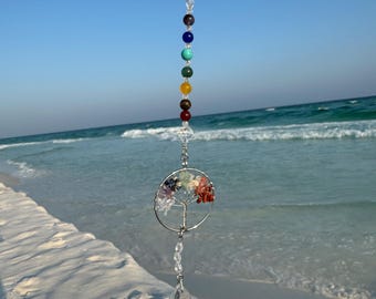 Chakra Tree of Life Sun Catcher - Crystal Healing Ornament with Colorful Gemstones
