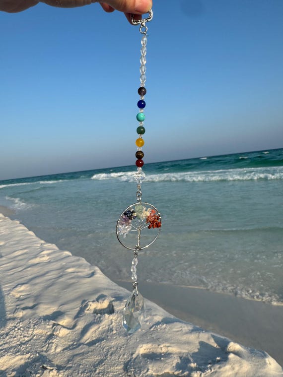 Chakra Tree of Life Sun Catcher - Crystal Healing Ornament with Colorful Gemstones