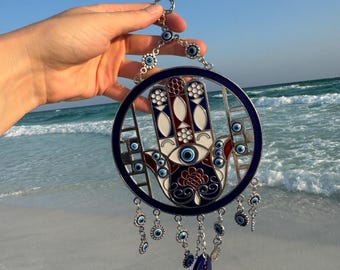 Hamsa Evil Eye Suncatcher - Crafted Protection Decor
