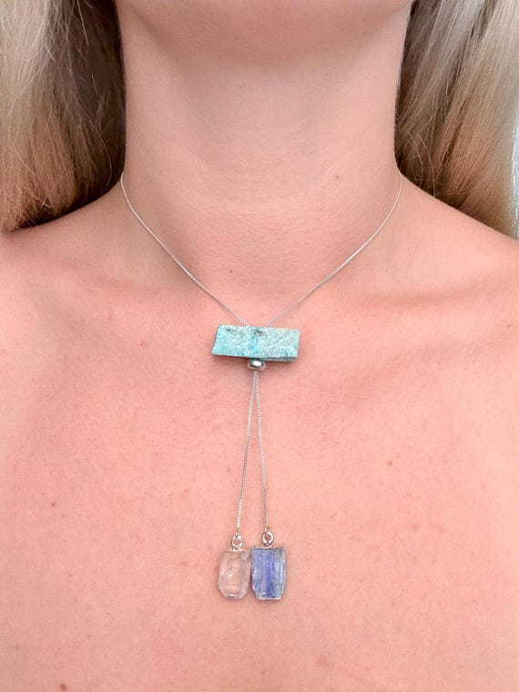 Amazonite, Quartz & Kyanite Hope Necklace: Adjustable Healing Crystal Pendant