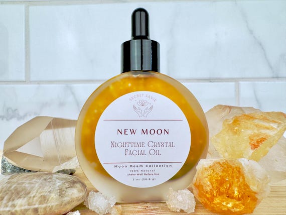 New Moon Crystal Facial Oil: Jojoba, Moonstone & Silver Leaf