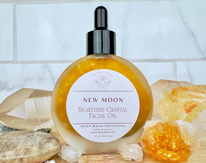 Featured listing image: New Moon Crystal Facial Oil: Jojoba, Moonstone & Silver Leaf