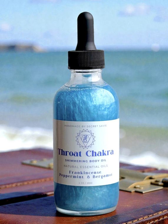 Throat Chakra Shimmering Body Oil – Truth & Expression Elixir (4 oz / 120 ml)