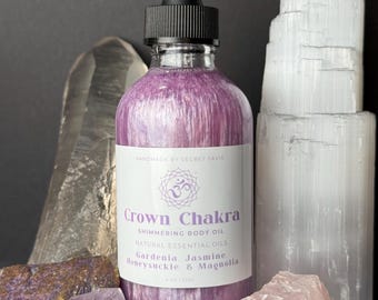 Crown Chakra Shimmer Body Oil | Handmade | Reiki-Infused | 4 oz