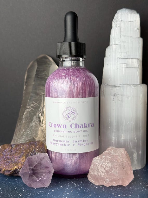 Crown Chakra Shimmer Body Oil | Handmade | Reiki-Infused | 4 oz