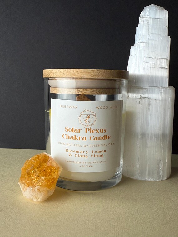 Solar Plexus Chakra Beeswax Candle – Manipura Fire (4 oz, Reiki-Infused)