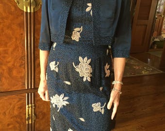 VINTAGE DRESS & JACKET Eloquent Navy Beaded