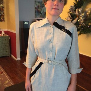 VINTAGE LINEN DRESS with Velvet  Trim and Embellishments