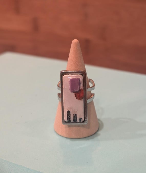 RELATIVE DENSITY: Handmade jewelry- carved and painted clay and resin statement ring. Modern art for your hand.