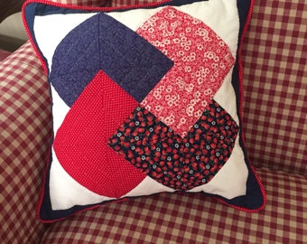 Red, White, and Blue Hand-Quilted "Card Trick" Pillow