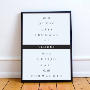 Digital Print - Cheese in Different Languages - French - Italian - Spanish - Printable - Download - Art - Kitchen - Gift - Apartment