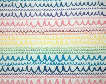 Yard of Squiggled Rainbow Flannel Fabric By The Yard, Red Yellow Blue White Pink Orange Purple, children's prints Flannel