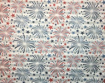 Fireworks Patriotic Quilting Cotton Fabric, One Yard, Red White and Blue, Fourth of July Celebration,
