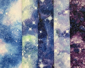 Celestial Cotton Fat Quarter Bundle, Quilting Fabric, Blue Black Purple Green Pink Fabrics, Quilting Cotton, Outer Space Stars