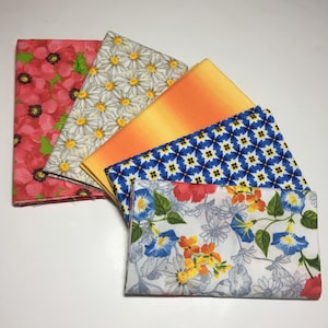 Flower Cotton Fat Quarter Bundle, Quilting Fabric, Morning Glory, Blue Orange Black Red Gold Floral theme Fabrics, Geometric