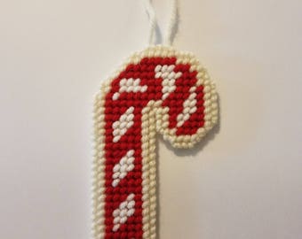 Plastic Canvas Christmas Candy Cane Ornament-Christmas Decor-Handmade