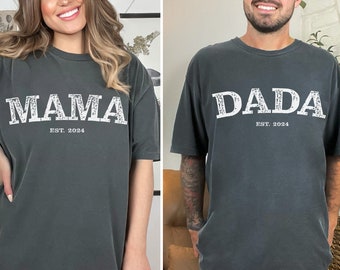 Personalized Mama Dada T-shirt | Comfort Colors matching t-shirts| Mom and Dad Matching shirts, Couple shirts, mothers day gift