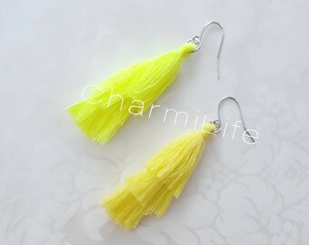 Neon yellow tiered tassel earrings statement earrings tassel earrings for women boho earrings bridesmaid gifts beach wedding Jewelry