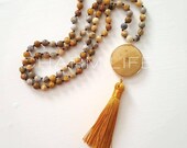 Gemstone necklace mustard tassel necklace long beaded pendant necklace long boho necklace layering necklaces for women gold necklace gifts
