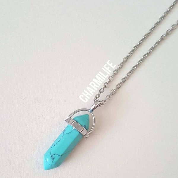 Turquoise pendant necklace crystal hexagonal necklace choker necklace dainty necklace everyday boho necklace layering necklaces for women