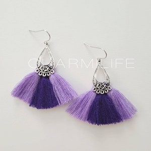 Purple Ombre Tassel Earrings Statement Earrings Fan Tassel Earrings Fringe Earrings Boho Earrings Dangle Earrings For Women Birthday gifts