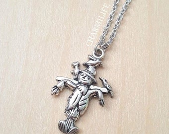 Scarecrow necklace silver charm necklace layering necklace simple necklace everyday necklace birds charm necklace Halloween jewelry gothic