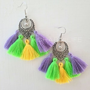 Tassel Earrings, Chandelier Earrings, Boho Earrings, Dangle Earrings, purple green yellow gold, gifts for her, festival Christmas gifts