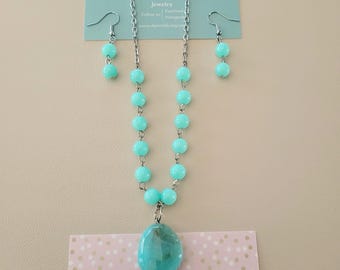 Long Beaded Necklace Set, Aqua Mint Teal, Long Boho Necklace, Layering Necklaces for Women, Rustic Vintage Necklace, Spring summer gifts