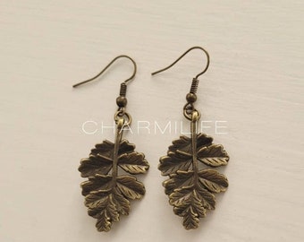 Bronze leaf earrings, dangle earrings for women, vintage earrings, boho earrings, rustic wedding, leaves earrings, gifts for women