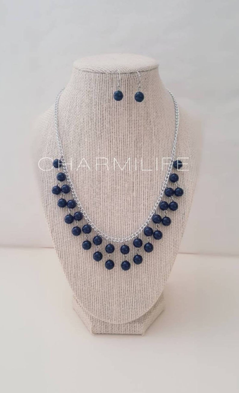 Navy Blue Necklace Silver Statement Necklaces for Women Etsy
