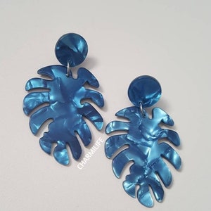 Monstera leaf earrings tortoiseshell earrings statement earrings for women boho earrings post earrings navy blue nautical wedding summer